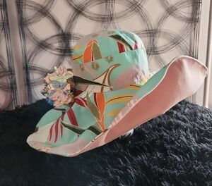 Floral Wide Brim Hat with Pink Accent